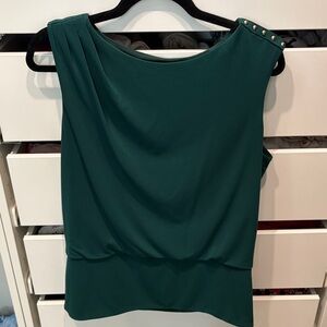 WHBM Sleeveless Dark Green Drape Blouse with Stud Detail